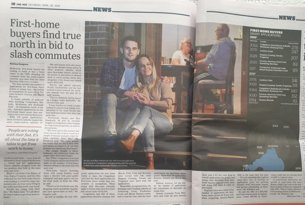 Wendy Chamberlain shares her thoughts on the first home buyer market in Melbourne with The Saturday age 20 April 2019 resized